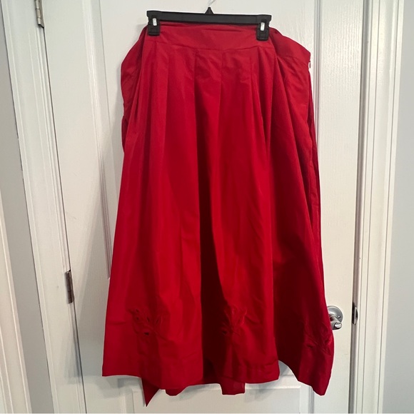 Preowned Talbots Red Taffeta Embroidered Women's Pleated Fit Flare Skirt Sz 22W - Picture 2 of 10